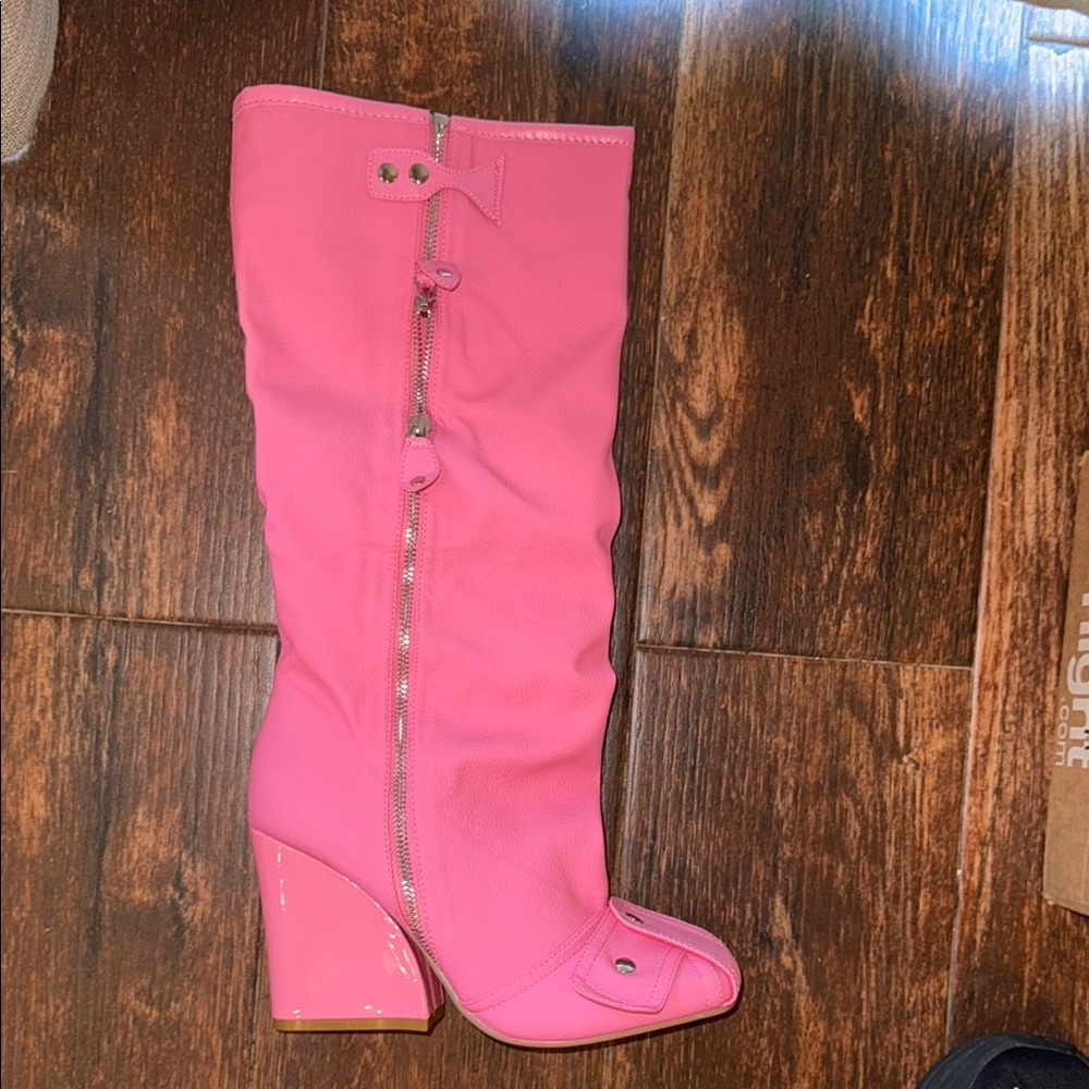 Pink Heeled Boots with Suede Texture
